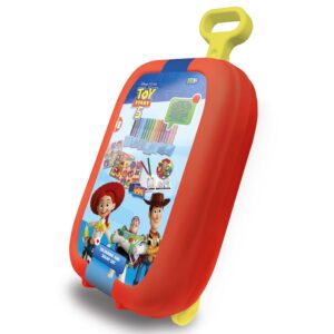 Toy Story 5 Multiprint trolley stamp set in red with yellow handle showing Woody, Buzz and Jessie on the front panel, ages 3 and up