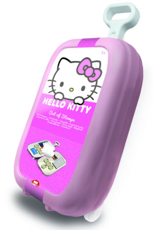 Hello Kitty Stamp Set Trolley Case by Multiprint pink wheeled carry case with Hello Kitty artwork, ages 3 plus, SKU 64803MP