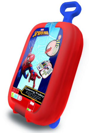 Multiprint Marvel Spider-Man Colouring Trolley 63-piece set in red rolling plastic case with blue handle, age 3 plus