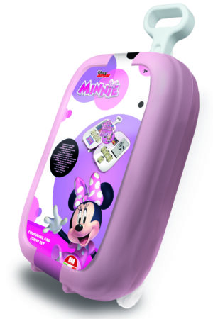 Multiprint Minnie Mouse Colouring and Stamp Set in a pink plastic trolley case with retractable handle, Disney Junior branding, ages 3+