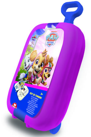 Multiprint PAW Patrol pink girls trolley stamp craft set box featuring Skye and Everest characters, age 3 plus, on white background