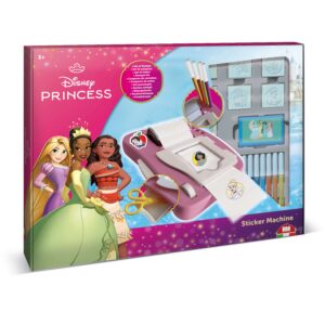 Disney Princess Sticker Machine set by Multiprint art 8660MP box showing Rapunzel Tiana Moana and included stamps and pens, ages 3 plus